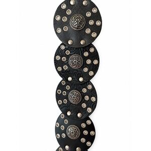 Vintage Style Black Concho Belt Silver Studded Grommet Medallion Boho Western L